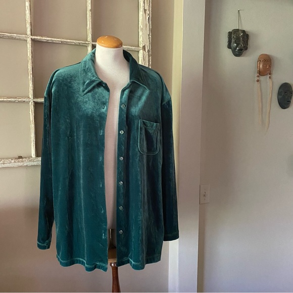 🦚Vintage green velour shacket - Picture 2 of 7